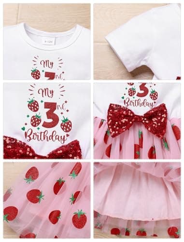 ODASDO Girls' Strawberry Birthday Tutu Dress with Bowknot Headband