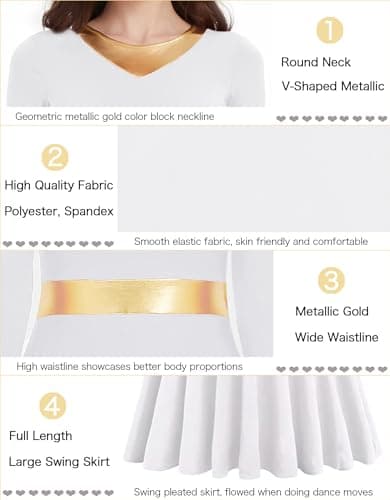 Z&X Women's Metallic Gold Liturgical Dance Dress for Church Worship