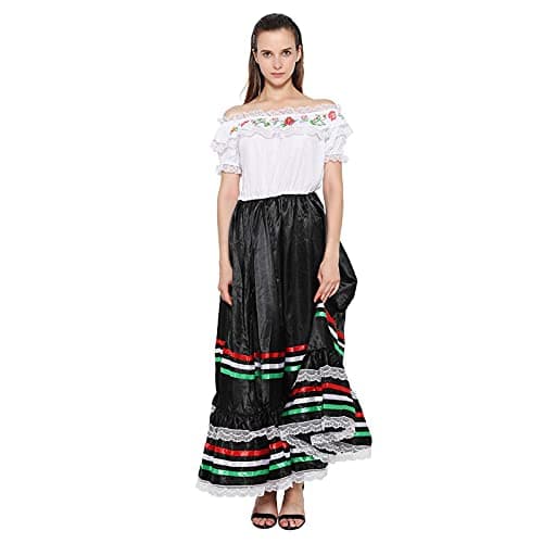 FantastCostumes Women's Traditional Mexican Senorita Lace Flower Dress for Festival Party