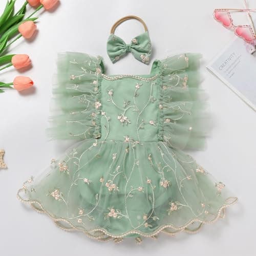 ODASDO Baby Girl Floral Tulle Tutu Romper Dress for First Birthday Cake Smash