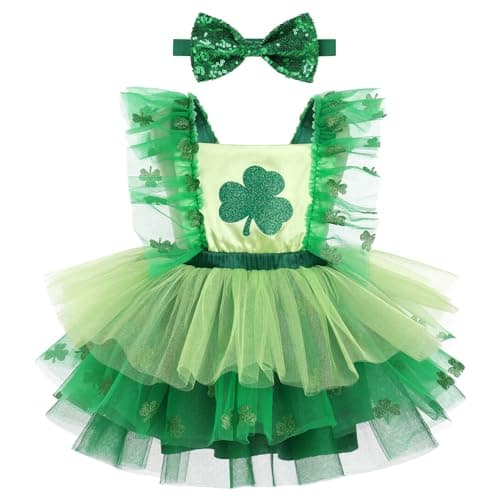 ODASDO Baby Girl Easter/St. Patrick's Day Party Tutu Dress & Bowknot Headband Set