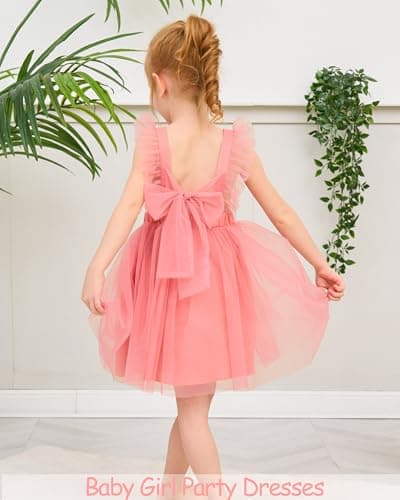 Renotemy Backless Bowknot Flower Dress for Toddler Girls Summer Party