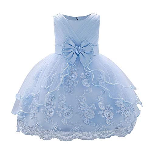OBEEII Baby Girl Christening Tutu Dress with Flower Embroidery
