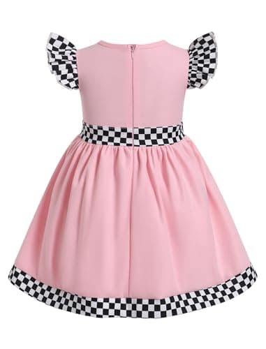 ODASDO Kids' Checkerboard Flutter Sleeve Racing Car Birthday Outfit