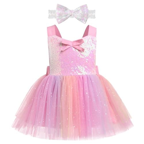 ODASDO Newborn Baby Girls Tutu Dress with Bowknot Headband for First Birthday