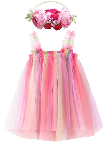 Rainbow Tutu Dress with Flower Headband for Toddlers