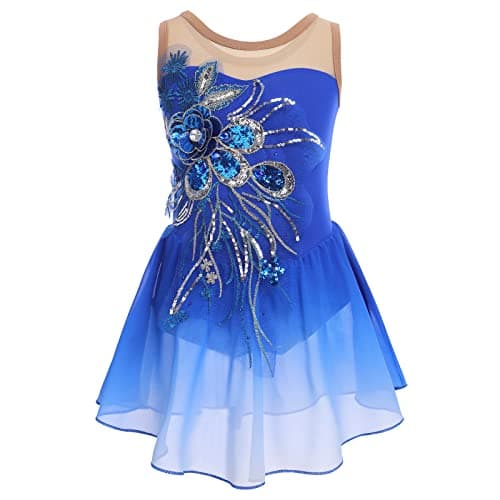ODASDO Girl Ice Skating Dress Sequin Flower Chiffon Skirt for Competition
