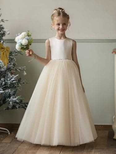 MCieloLuna Flower Girl Satin Tulle Wedding & Communion Dresses