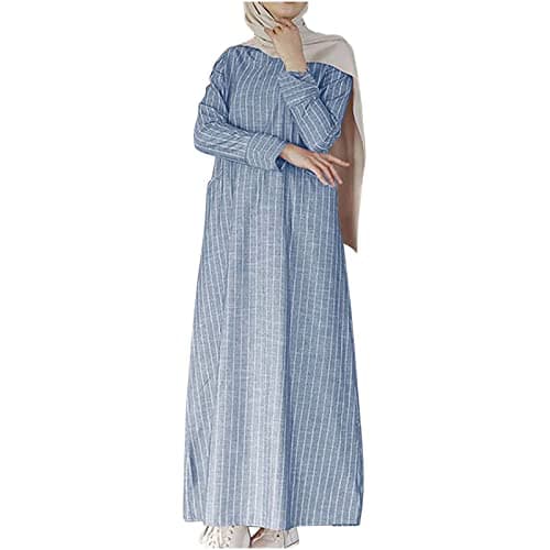 FZYLQY Women's Cotton Linen Maxi Abaya Dress with Pockets