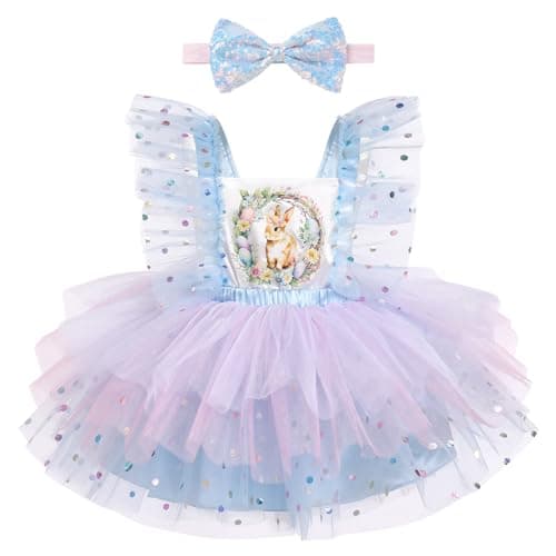 ODASDO Baby Girl Easter/St. Patrick's Day Party Tutu Dress & Bowknot Headband Set