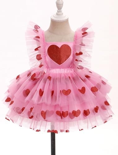 ODASDO Toddler Girl Valentine's Day Love Heart Tutu Romper Dress Set