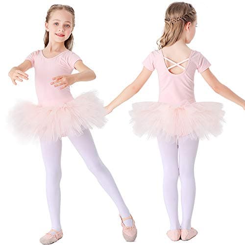 Bezioner Girls' Cotton Ballet Dance Tutu Leotard Short Sleeve