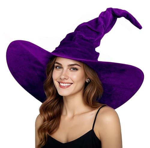 JEGERMIG Women's Oversized Masquerade Witch Hat with Velvet Brim Party Accessory