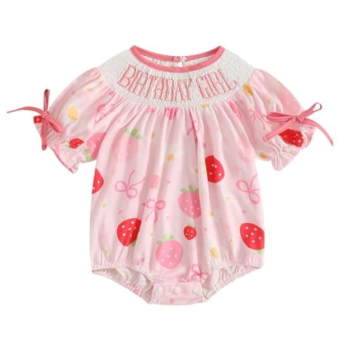 Lamuusaa Toddler Birthday Girl Embroidery Romper Bow Print Bodysuit