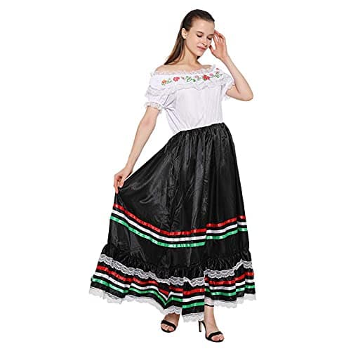 FantastCostumes Women's Traditional Mexican Senorita Lace Flower Dress for Festival Party