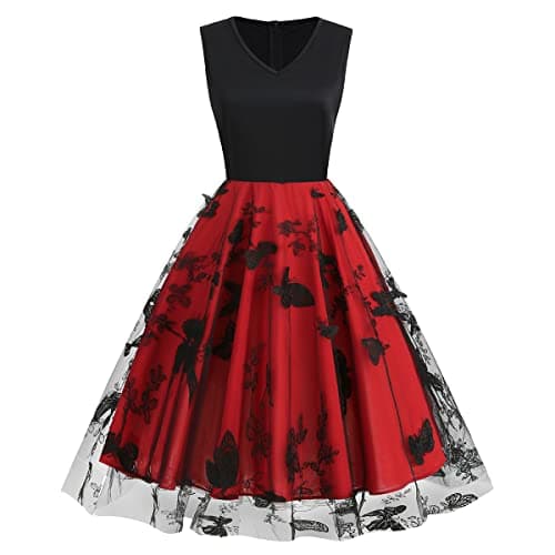 IWEMEK Women's Keyhole Floral Embroidery Cocktail Dress