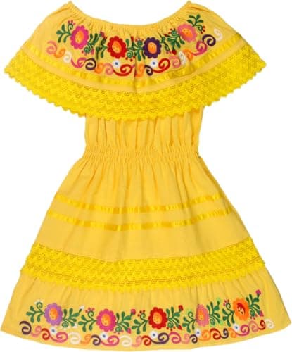 YZXDORWJ Mexican Embroidered Cinco de Mayo Floral Dress for Girls