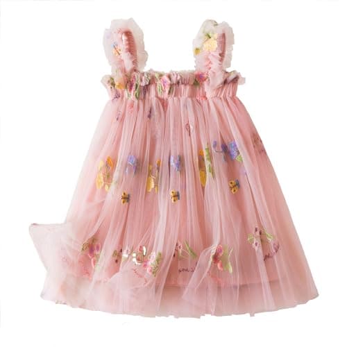 NNJXD Casual Flower Embroidery Tulle Dress for Baby Girls