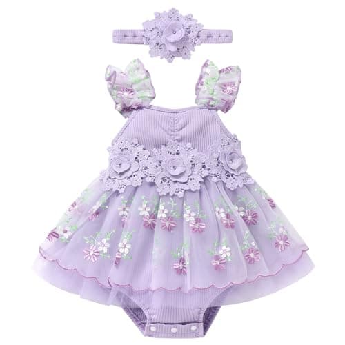 ODASDO Lace Floral Tutu Romper for Baby Girls Birthday Outfit