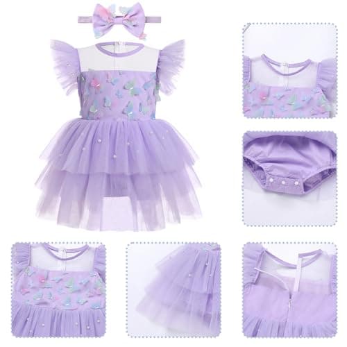 ODASDO Princess Tutu Tulle Flower Romper Dress for Baby Girls 0-24 Months