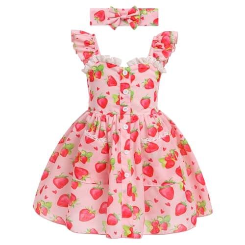 Toddler Girls Summer Printed Dress with Headband 2pc Set