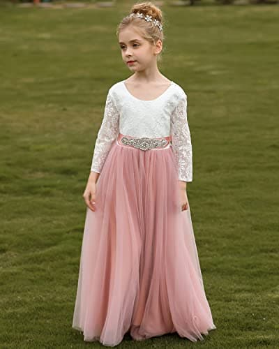Abaowedding Lace V-Back Flower Girl Dress