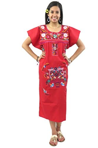 Leos Imports Hand Embroidered Mexican Dress Puebla