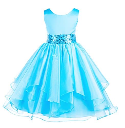 ekidsbridal Asymmetric Ruffled Organza Sequin Flower Girl Dress