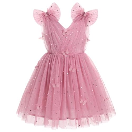 IMEKIS Girls' Butterfly Sparkle Tulle Dress for Weddings and Birthdays 2-10T