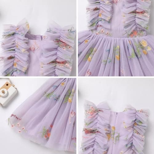 ODASDO Kids Girls Tutu Tulle Ruffle Sleeve Princess Dresses for Birthday Party Occasions