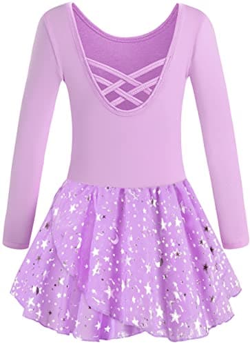 WYHDY Girls' Shiny Ballet Leotards with Hollow Crisscross Back Short Sleeve