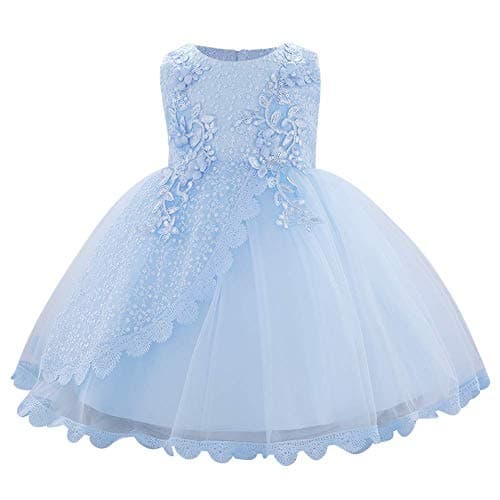OBEEII Toddler Christening Baptism Tutu Dress with Flower Embroidery
