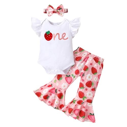 YOUNGER TREE Baby Girl 1st Birthday Outfit Romper & Flared Pants