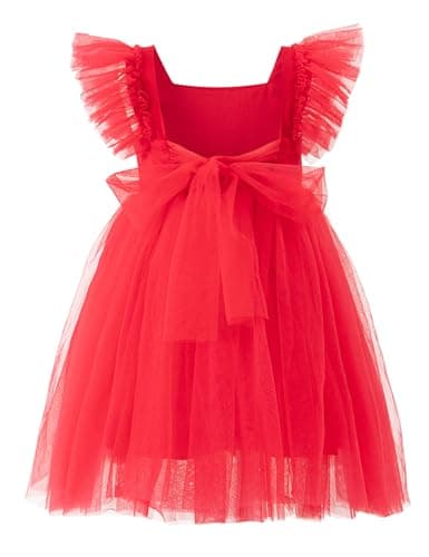 Tutu.kk Vintage Ruffled Sleeve A-Line Tulle Dress for Girl's Weddings & Birthdays