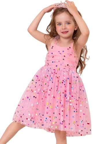 ODOLDI Toddler Girl Tutu Birthday Dress Sleeveless Spaghetti Straps