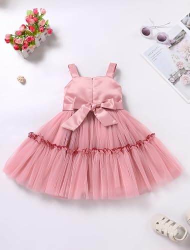 ODASDO Toddler Girls Bowknot Spaghetti Straps Tutu Tulle Birthday Dresses