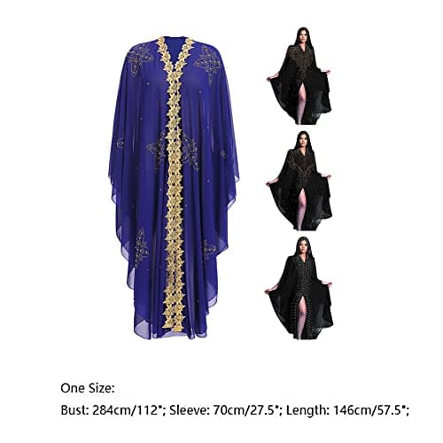 OBEEII Loose Batwing Hooded Beaded Embroidery Abaya Dress for Women