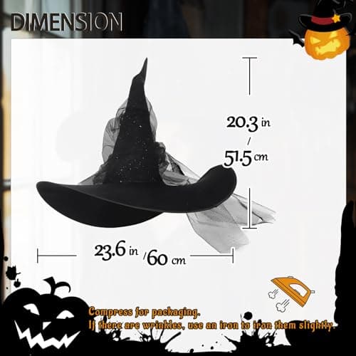 VZQI Black Lace Mesh Witch Hat for Women Adult Wizards Halloween
