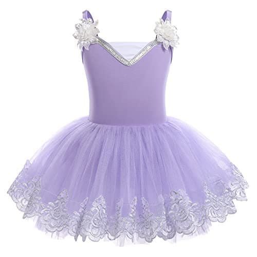 Girls' Ballet Leotard with Tutu Skirt and Sequin Flower Embroidery