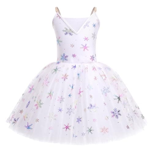 ODASDO Kids Ballet Leotard with Tutu Skirt and Sequin Camisole Dress for Performances