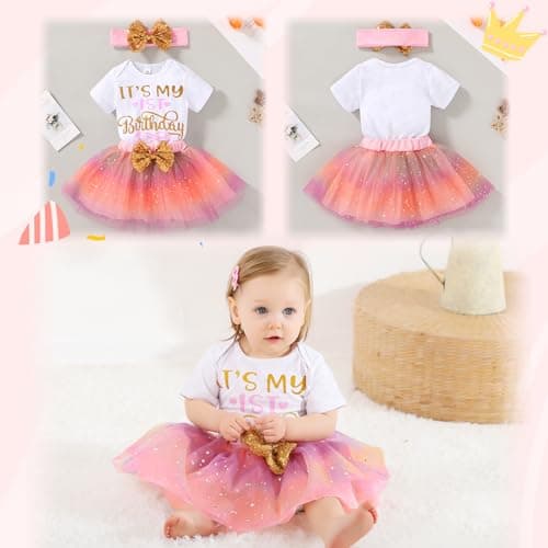 YOUNGER TREE Shiny Printed Sequin Bowknot Tutu Dress for Newborn Baby Girls' 1st Birthday