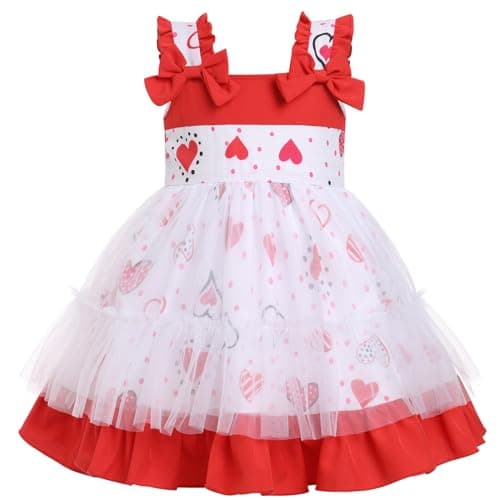 Love Heart Strawberry Bunny Printed Princess Party Dress for Toddlers and Kids
