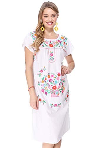 Unik Women's Embroidered Mexican Bohemian Long Casual Dress