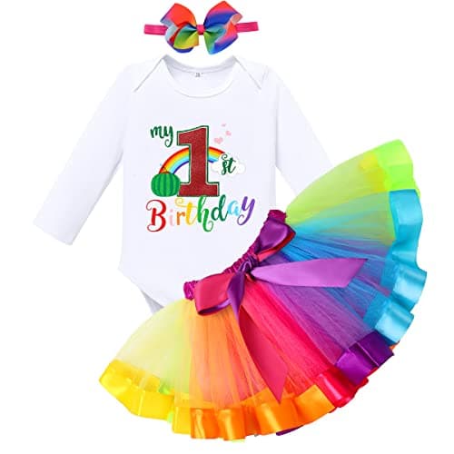 IBTOM CASTLE Watermelon 1st Birthday Rainbow Cake Smash Outfit for Baby Girls
