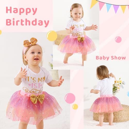 YOUNGER TREE Shiny Printed Sequin Bowknot Tutu Dress for Newborn Baby Girls' 1st Birthday