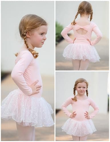 Zaclotre Girls Ballet Long Sleeve Leotards with Tutu Skirt Dance Dress