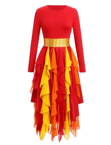 AFAVOM Women's Gold Metallic Praise Dance Dress Liturgical Dancewear