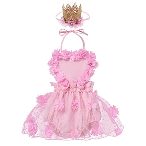 IMEKIS Baby Girl 1st Birthday Tutu Romper & Headband for Cake Smash