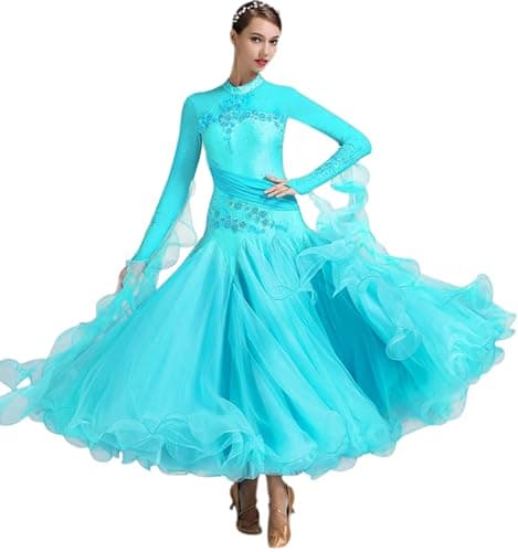 ELLYDOOR Women's Floral Rhinestone Ballroom Waltz Dress for Prom & Competition