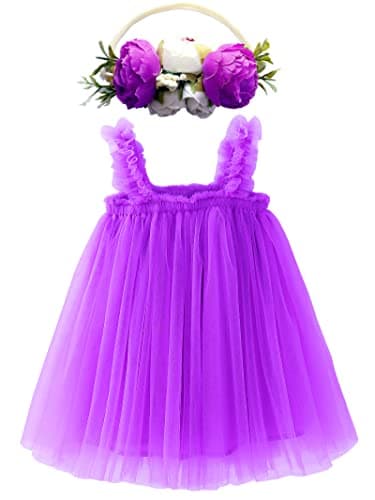 Rainbow Tutu Dress with Flower Headband for Toddlers